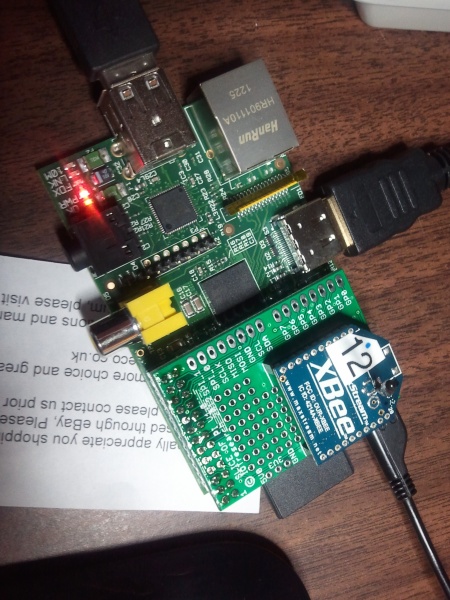 Raspberry Pi with XBee daughterboard, Slice of Pi